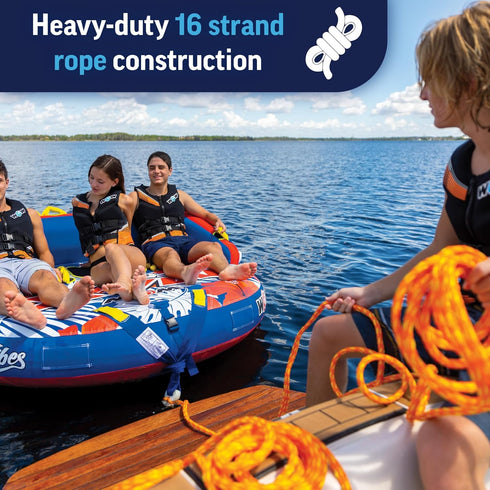 WOW Sports 60 ft. Tow Rope - 6k with Floating Foam Buoy for 1-4 Person Boating, Blue, 11-3020