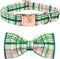 Elegant Little Tail Dog Collar with Bow - Pink with Green Plaid, Adjustable Cute Bowtie Pet Collar for X-Small Puppy
