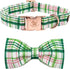 Elegant Little Tail Dog Collar with Bow - Pink with Green Plaid, Adjustable Cute Bowtie Pet Collar for X-Small Puppy