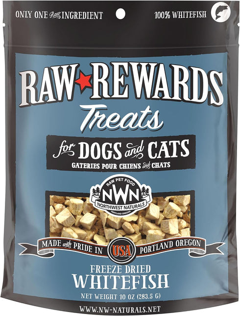 Northwest Naturals Raw Rewards Freeze-Dried Whitefish Treats for Dogs and Cats, 10 Oz, Healthy Bite-Sized Pieces