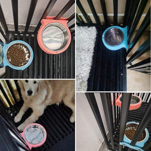 Kathson 2 Pack Crate Dog Bowl, Removable Stainless Steel Water Food Bowl for Hanging Pet Cage, Rabbit, Cat, Puppy