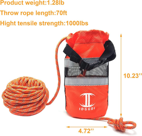 Throw Bag for Water Rescue, 70ft Reflective Throwable Rope, Floating Rescue Ropes for Kayaking, Boating Equipment