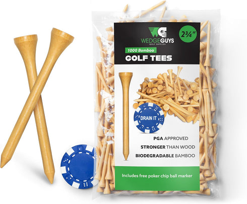 Wedge Guys Bamboo Golf Tees 1-1/2, 2-3/4 & 3-1/4" | 100,250,500 or 1000 pcs. | Free Ball Marker