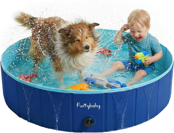 Furrybaby Dog Pool, Kiddie Pool with Hard Plastic Foldable Dog Bath Tub