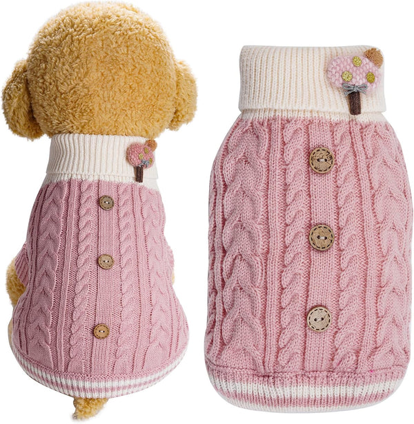 Dog Sweater Turtleneck Knitwear, Warm Pullover Coat for Small Dogs, Holiday Clothing, Knitted Outfits for Cold Weather