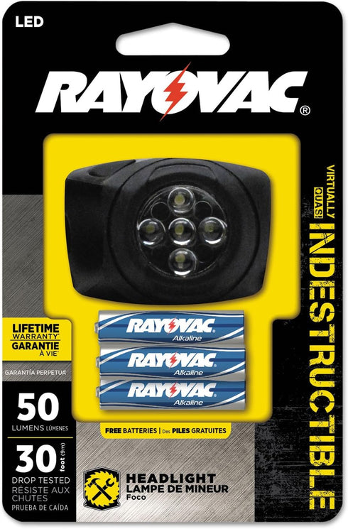 Rayovac LED Headlamp, Virtually Indestructible, Durable and Bright with Head Strap, Camping Gear, Pack of 1