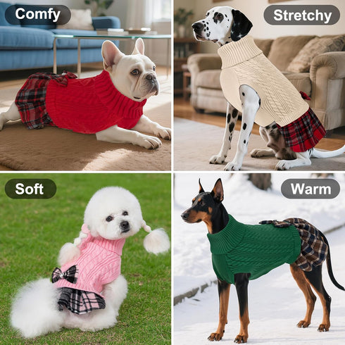 KYEESE Dog Sweater, Warm Pullover Pet Coats with Bowtie for Small Dogs in Cold Weather (Thick Knitwear)