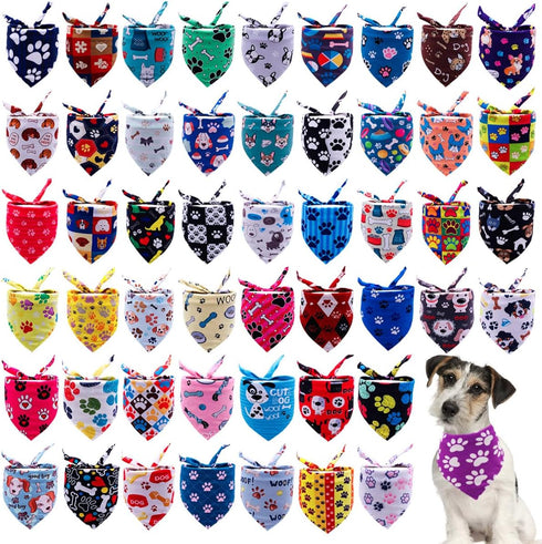 100PCS Small Dogs Bandanas Bulk Pet Paw Bone Kerchief Triangle Bibs Head