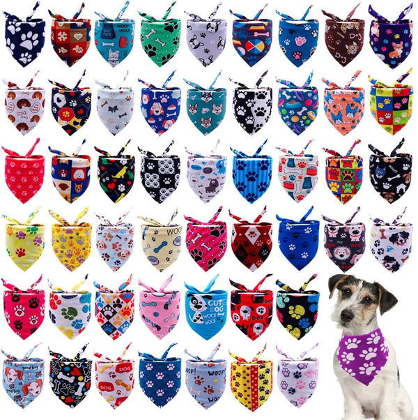 100PCS Small Dogs Bandanas Bulk Pet Paw Bone Kerchief Triangle Bibs Head