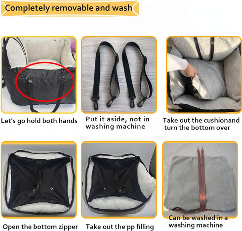 Dog Car Seat for Small Dogs, Fully Detachable & Washable Travel Bed with Storage Pockets, Under 25 lbs