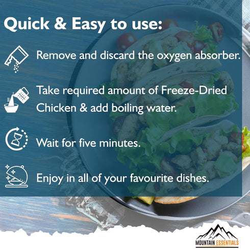10 7-Year Pack 1 MOUNTAIN ESSENTIALS Freeze-Dried Diced Chicken Fully Cooked and Ready to Eat | Everyday Pantry Staple