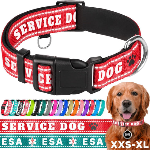 TECEUM Reflective Pet Collar - Red, XS Service Dog Collar with Extra Soft Padding, Quick Release Buckle