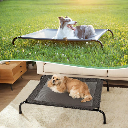 Cooling Elevated Dog Bed Cot for Large Dogs, Outdoor Raised Bed with Washable Breathable Mesh, Grey, 49 inches.
