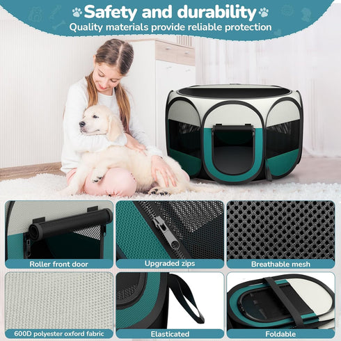 Foldable Puppy Playpen Indoor for Cat - Portable Cats Dogs Kennel Pop Up Cat Playpen for Small Pets Kitten Outdoor