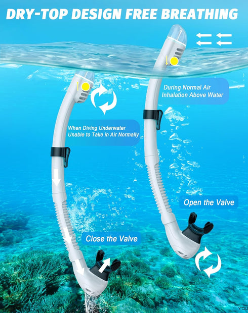 Snorkeling Gear for Adults, 180° Panoramic View Snorkel Mask Set, 100% Food-Grade Silicone Anti-Fog Diving Mask