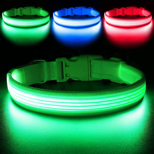 YFbrite Light Up Dog Collar, Full Adjustable Rechargeable LED Safety Glowing Collar for Night (Design 2-Green, Large)