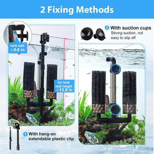 2 hygger Aquarium Double Sponge Filter: Upgraded Sponge Filter with Larger Filtration Area, Come with Extendable Clip