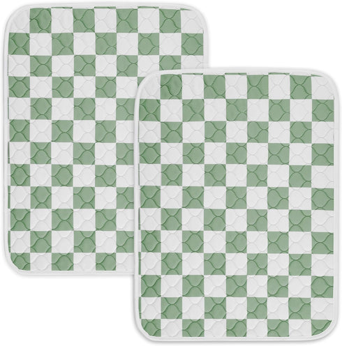2 Pack Sage Green Checkered Washable Pee Pads for Dogs, Checkered Reusable