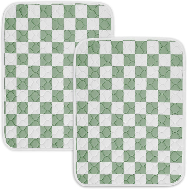 2 Pack Sage Green Checkered Washable Pee Pads for Dogs, Checkered Reusable