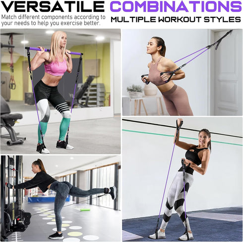 Pilates Bar Kit with Resistance Bands - Multifunctional Pilates Bar for Women & Men, Heavy-Duty Metal Adjustment Buckle.