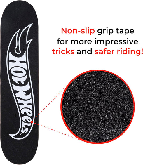Hot Wheels 31 Inch Skateboard, 9-Ply Maple Desk Skate Board for Cruising, Carving, Tricks, and Downhill