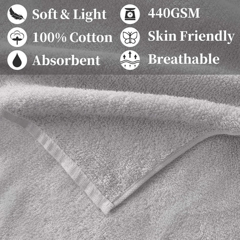 (2PC, 13"x43") 100% Gray Workout Towels for Gym - Cotton, Breathable, Soft & Absorb - Sweat Towel for Men & Women