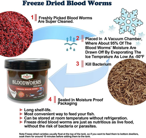 Amzey Blood Worms 0.35oz, 100% Natural Freeze Dried Fish Food, High Protein for Betta, Goldfish, Cichlid