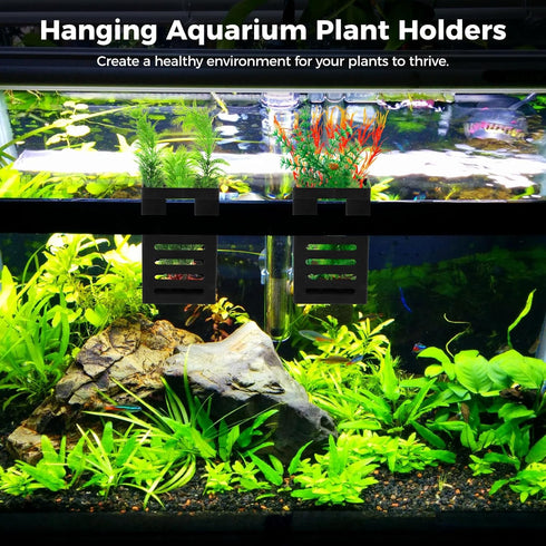 Lnrueg 8PCS Aquarium Plant Holder with Hooks, Upgraded Hanging Rimmed Tank Plant Pot Cups for Aquaponic Planter