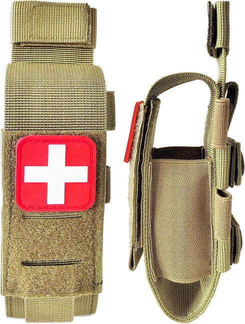 GZWER Set) Tactical Tourniquet Pouch Holder TQ Tourniquet Case Trauma Medical Shear Pouch with Shears and Pen(TAN
