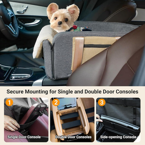 Dog Car Seat Cat Carrier, Booster Seat on Car Armrest, Travel Bags for Cats Dogs with Easy Carrying Strap