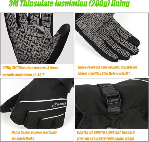 MOREOK MK020F 3M Thinsulate Winter Gloves One Pair (Black-Medium)
