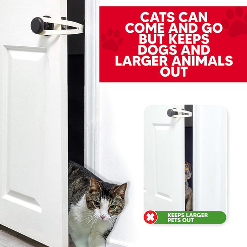 Bright White Cat Door Holder Latch - Fast Install Flex Latch Strap, Keeps Dogs Out of Litter & Food