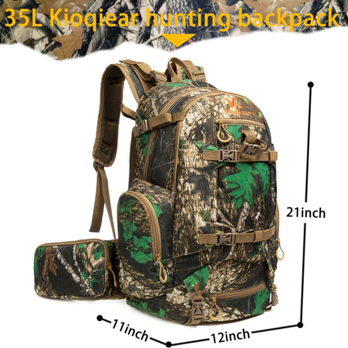 Hunting Backpack, Outdoor Gear Pack with Rain Cover, Durable Large Capacity Day Pack (KHAKI CAMO)