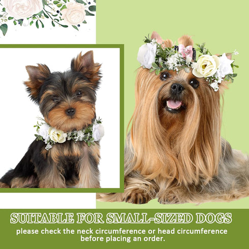 2 Pcs Dog Flower Collar Wedding and Leash Set with Pearls, Adjustable Floral Collars for Medium Dogs