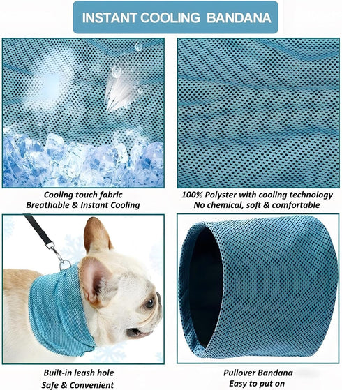 NACOCO 2 Pcs Dog Instant Cooling Scarf, Summer Pet Bandana for Bulldog, Ice Towels, Blue, M