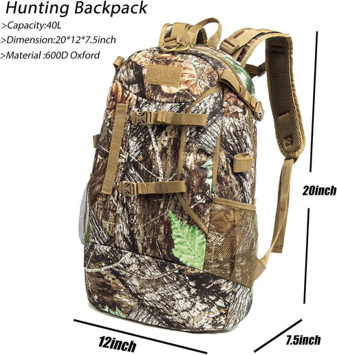 Outdoor Hunting Backpack, Daypack for Bow or Rifle with Rain Cover (Khaki)