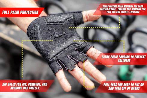 Fit Active Sports Max Grip Weight Lifting Workout Gloves for Gym Lifting, Biking, Fitness Training | Lightweight
