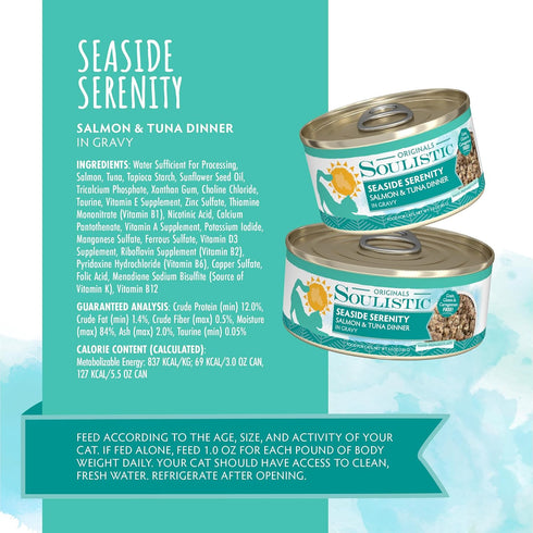 5.5oz Pack 8 Soulistic Originals, Seaside Serenity Salmon and Tuna Dinner in Gravy, Can
