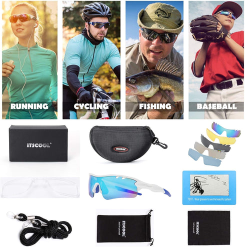 ITSCOOL Polarized Sports Sunglasses - 5 Interchangeable Lenses for Men Women Softball Baseball Cycling Glasses