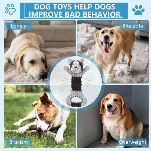 Plush Dog Squeak Toys with Crinkle Paper, Interactive Tug of War Toy, Great for Dental Health, Small, Medium, Large Dogs