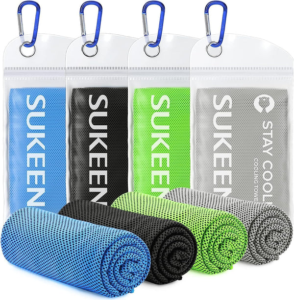 Sukeen 4-Pack Cooling Towel (40"x12") for Neck and Face, Quick-Drying Sweat Absorbing Sports Towel