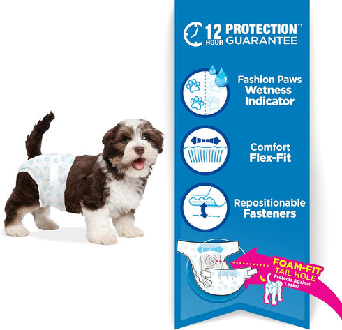 12" 15" 12 Count Four Paws Wee-Wee Super Absorbent Disposable Adjustable Dog Potty Training Diapers, Leak-Proof