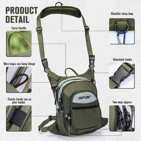 Goture Lightweight Fly Fishing Chest Pack, Tackle Storage Bag with Adjustable Padded Waist and Neck Strap