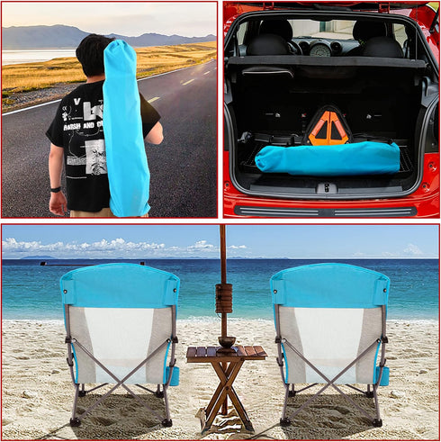 (1-Pack Beach Chairs Beach Chairs for Adults Folding Camping Chair with High Mesh Back w/Carry Bag and Cup Holder