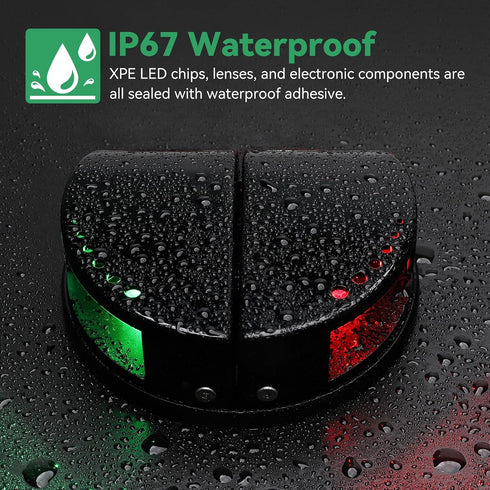 LED,2-in-1 12V IP67 Boat Navigation Light Split & Integrated Marine Nav lights, Red & Green Night Fishing Deck Lights