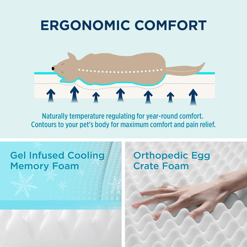 Bedsure Cooling Gel Foam Dog Bed for Large Dogs, Waterproof Orthopedic Egg Foam Bed for Outdoor Comfort, 24"x16", Grey