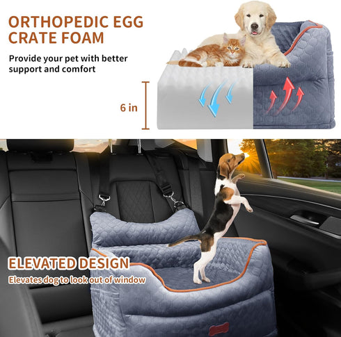 25lbs-Elevated Dog Car Seat - Memory Foam Dog Booster Seat for Small Dogs Up to Pet Car Seat with Storage Pockets