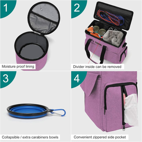Set 2 2 1 Modoker Dog Food Tote Bag, Airline Approved Pet Gear Travel Portable Diaper Accessories Organizer with Food