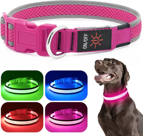 LED Dog Collar, USB Rechargeable Light Up Safety Collar, Adjustable Comfortable Soft Mesh for Small Medium Large Dogs