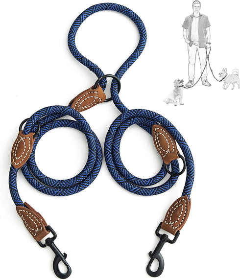 Mile High Life Dual Dog Leash, 360 Swivel No Tangle Walking Leash, Hands Free Leash for Two Dogs (Blue, 8FT)